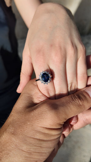 3.70ct Princess Diana Style Sapphire & Diamond Halo Ring (PT950)
