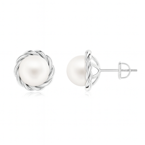 Solitaire Freshwater Pearl Twist Rope Stud Earrings with lustrous pearl in a twist rope bezel setting.