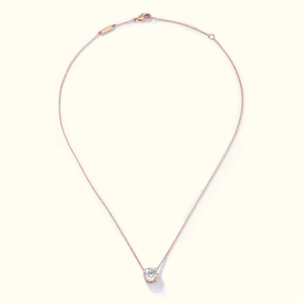Round lab-grown diamond solitaire necklace in 18K rose gold