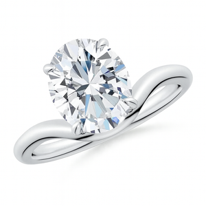 Solitaire oval lab-grown diamond engagement ring with curved shank in 18K white gold by Irdoja Diamonds.