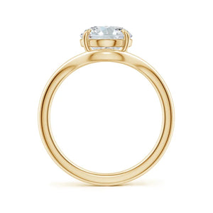 Oval lab-grown diamond engagement ring with curved shank in 18K yellow gold by Irdoja Diamonds.