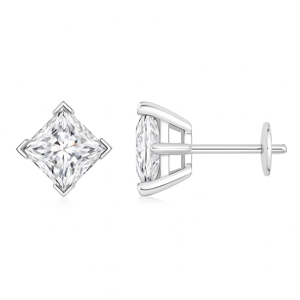 V-Prong Set Princess-Cut Lab-Grown Diamond Stud Earrings showcasing modern elegance and brilliance.