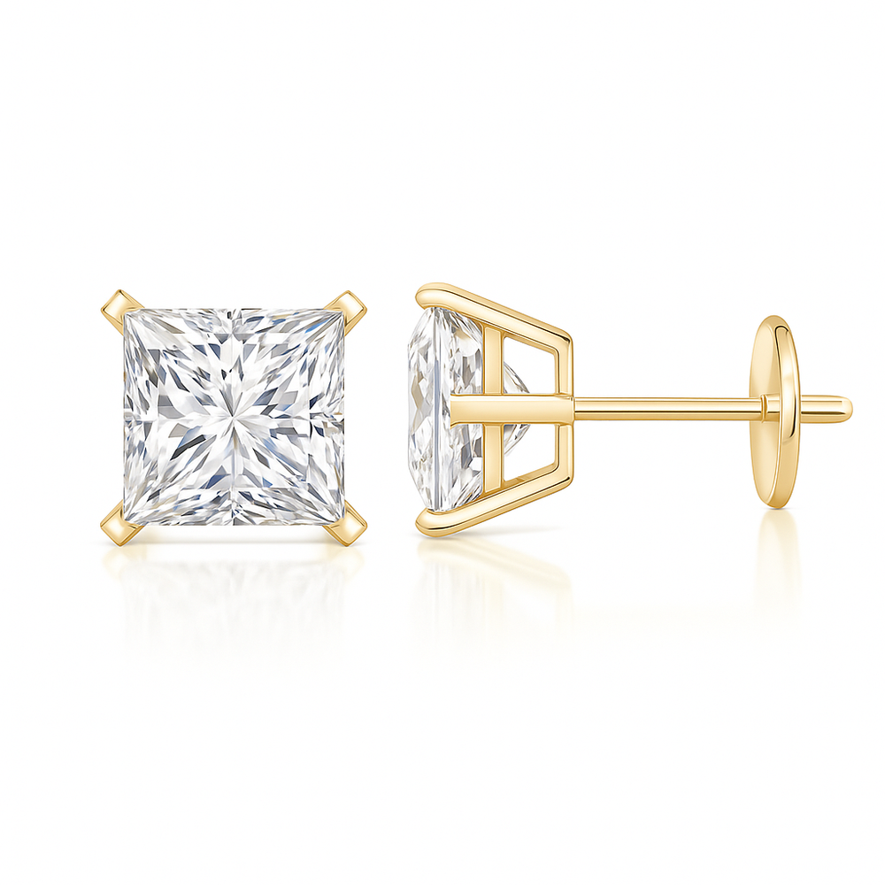 V-Prong Set Princess-Cut Lab-Grown Diamond Stud Earrings showcasing modern elegance and brilliance.