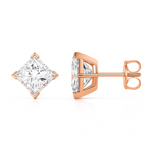 V-Prong Set Princess-Cut Lab-Grown Diamond Stud Earrings in rose gold setting.