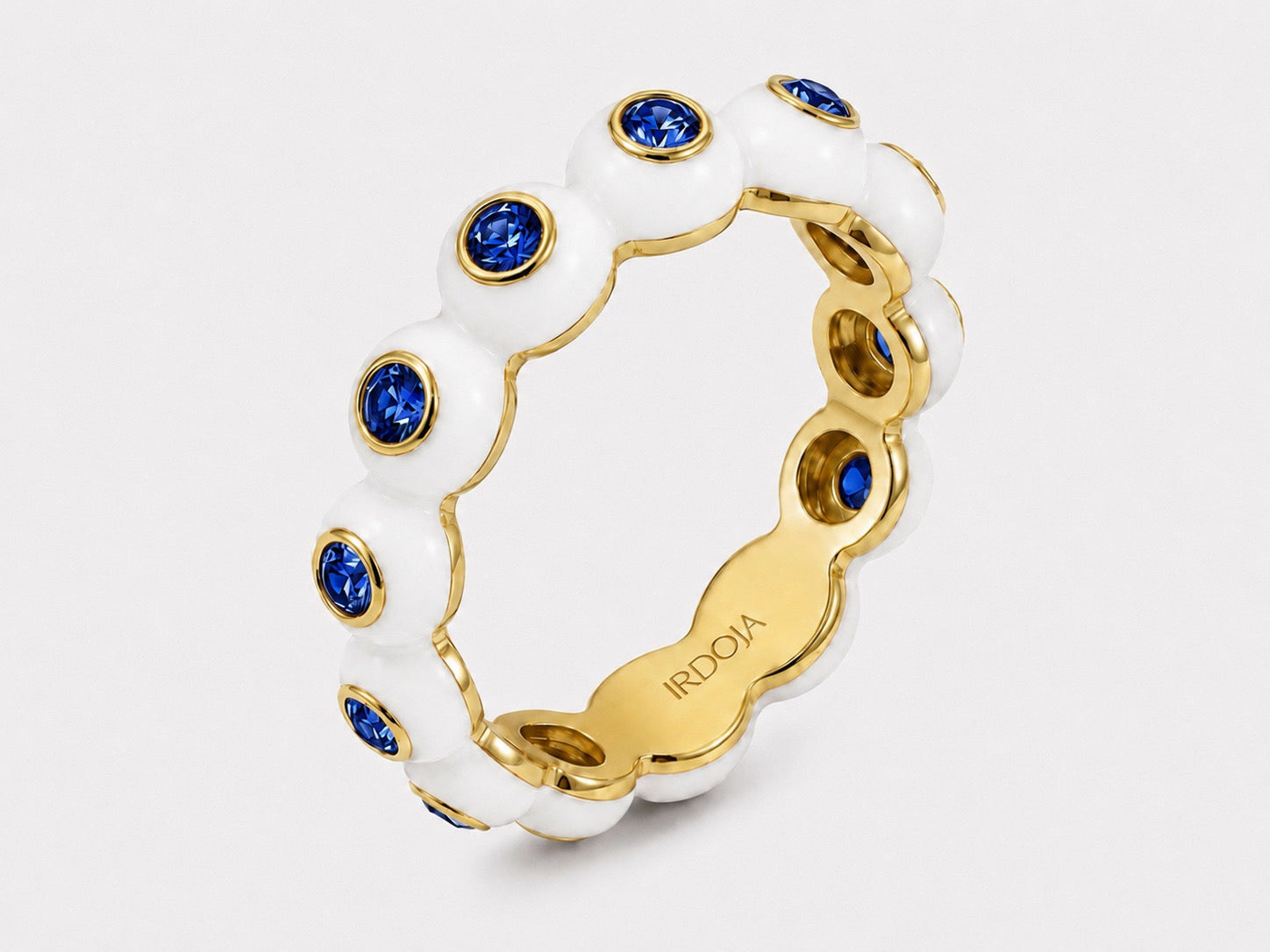 Irdoja Bubble eternity band in Blue September, white enamel with natural royal blue sapphires